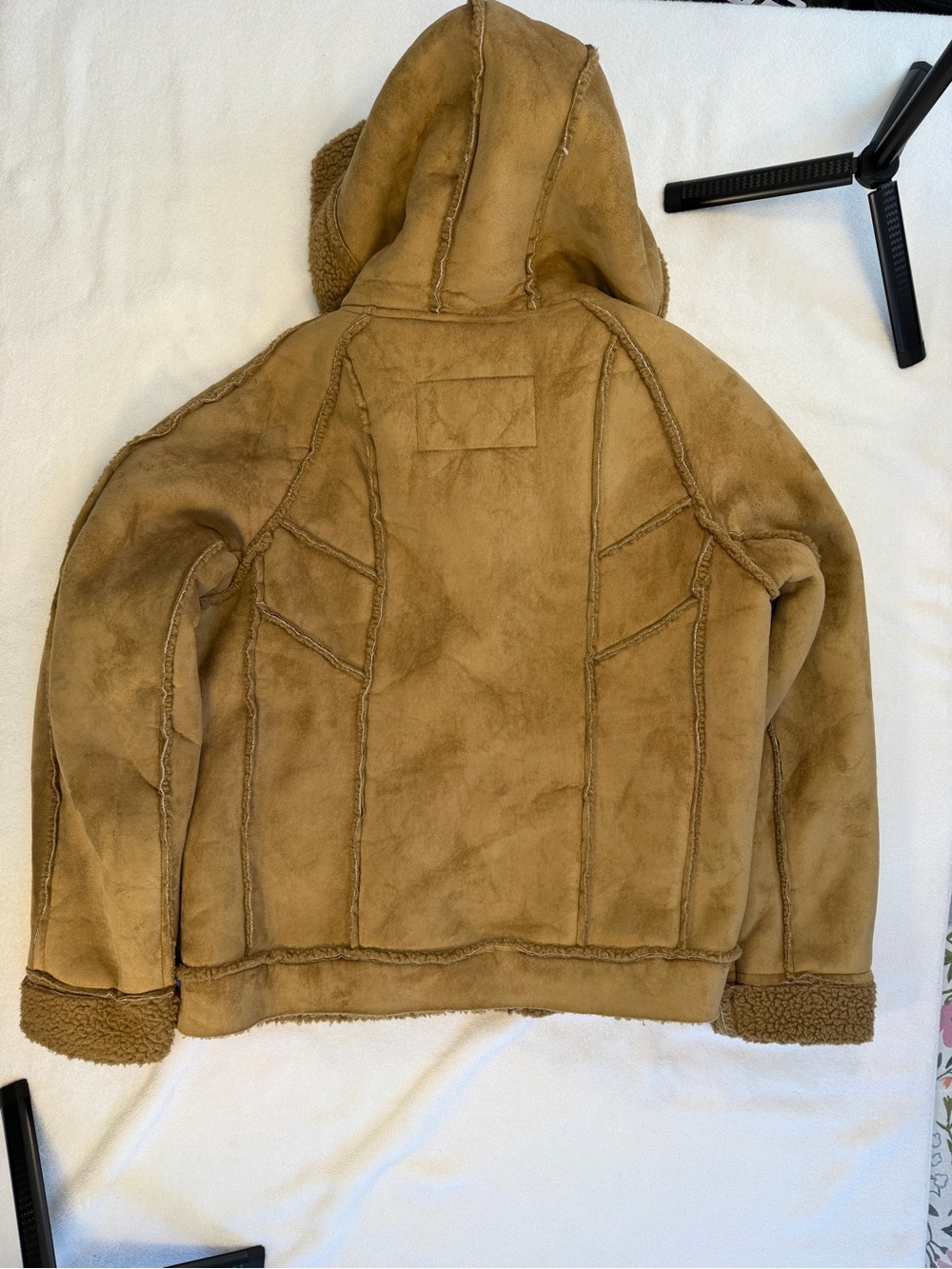 Y2K Bongo Faux Suede Sherpa Hooded Jacket Women’s XL Brown Shearling Zip Up - Picture 2 of 4